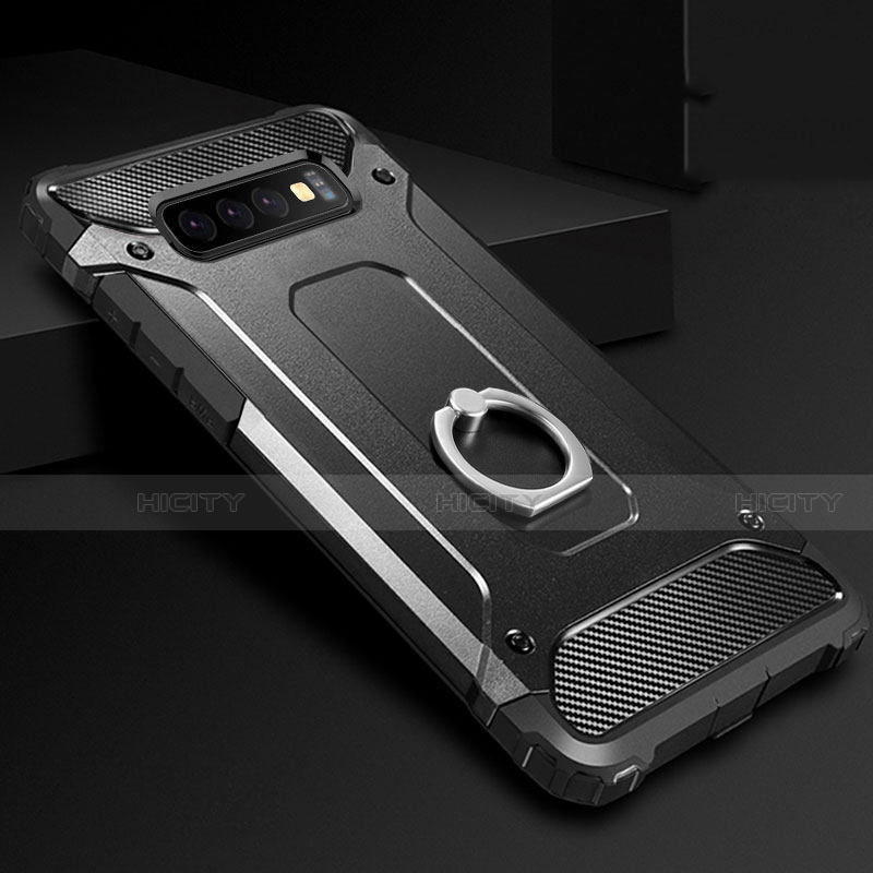 Silikon Hülle Handyhülle und Kunststoff Schutzhülle Tasche mit Fingerring Ständer H01 für Samsung Galaxy S10 5G