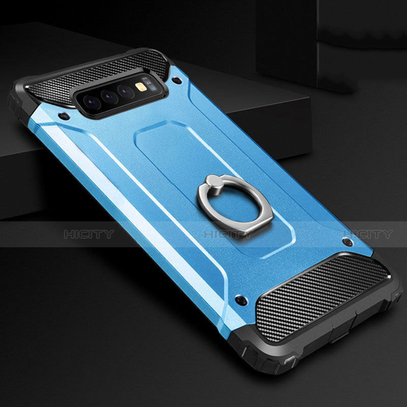Silikon Hülle Handyhülle und Kunststoff Schutzhülle Tasche mit Fingerring Ständer H01 für Samsung Galaxy S10 5G groß