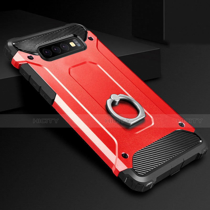Silikon Hülle Handyhülle und Kunststoff Schutzhülle Tasche mit Fingerring Ständer H01 für Samsung Galaxy S10 5G Rot
