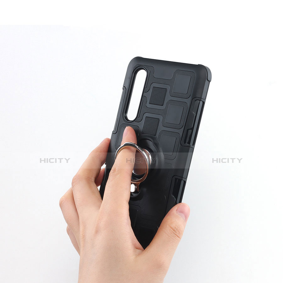 Silikon Hülle Handyhülle und Kunststoff Schutzhülle Tasche mit Fingerring Ständer S01 für Huawei P30 groß