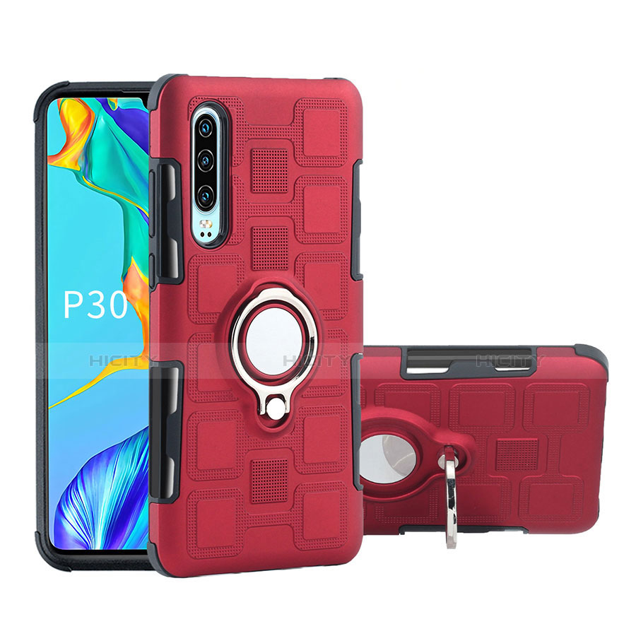 Silikon Hülle Handyhülle und Kunststoff Schutzhülle Tasche mit Fingerring Ständer S01 für Huawei P30 Rot Plus