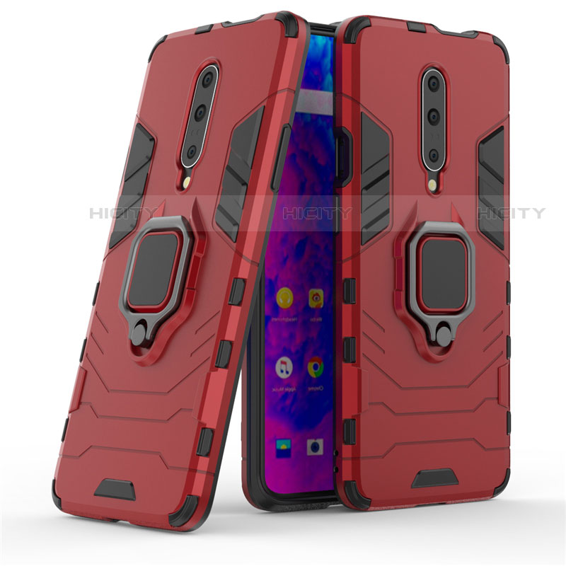 Silikon Hülle Handyhülle und Kunststoff Schutzhülle Tasche mit Fingerring Ständer S01 für OnePlus 7 Pro