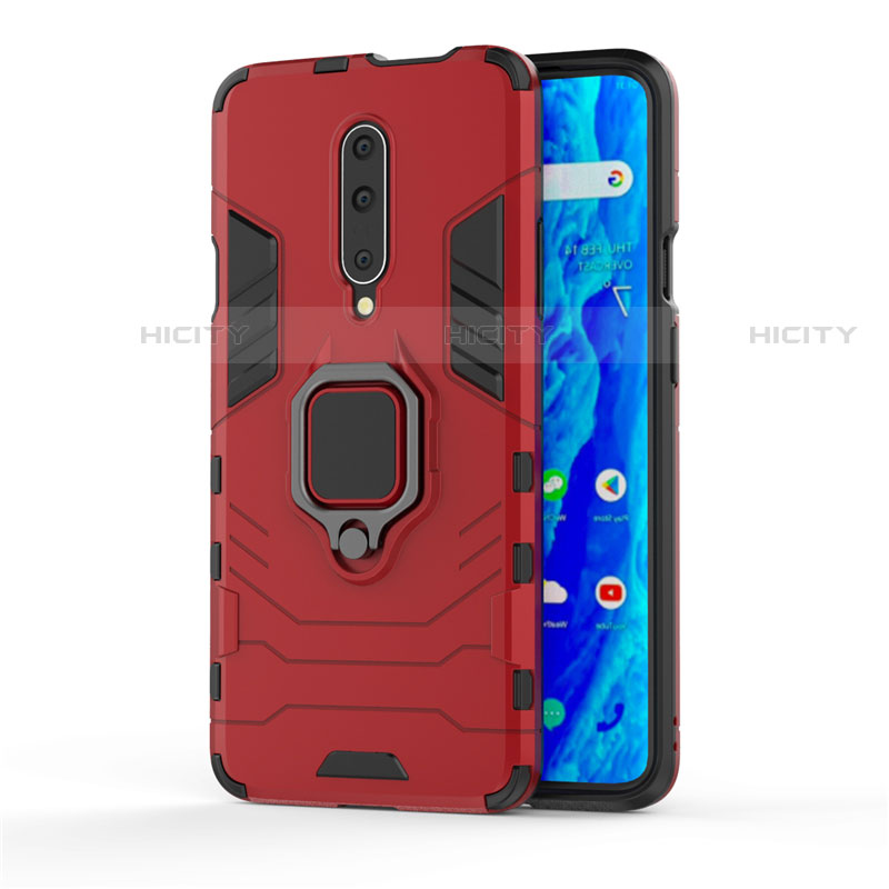 Silikon Hülle Handyhülle und Kunststoff Schutzhülle Tasche mit Fingerring Ständer S01 für OnePlus 7 Pro Rot Plus