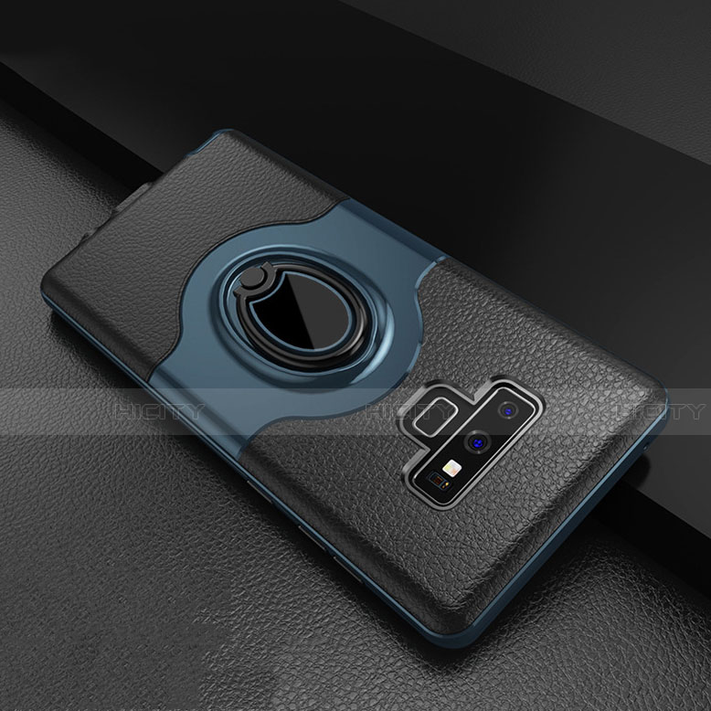 Silikon Hülle Handyhülle und Kunststoff Schutzhülle Tasche mit Fingerring Ständer S01 für Samsung Galaxy Note 9 Blau Plus