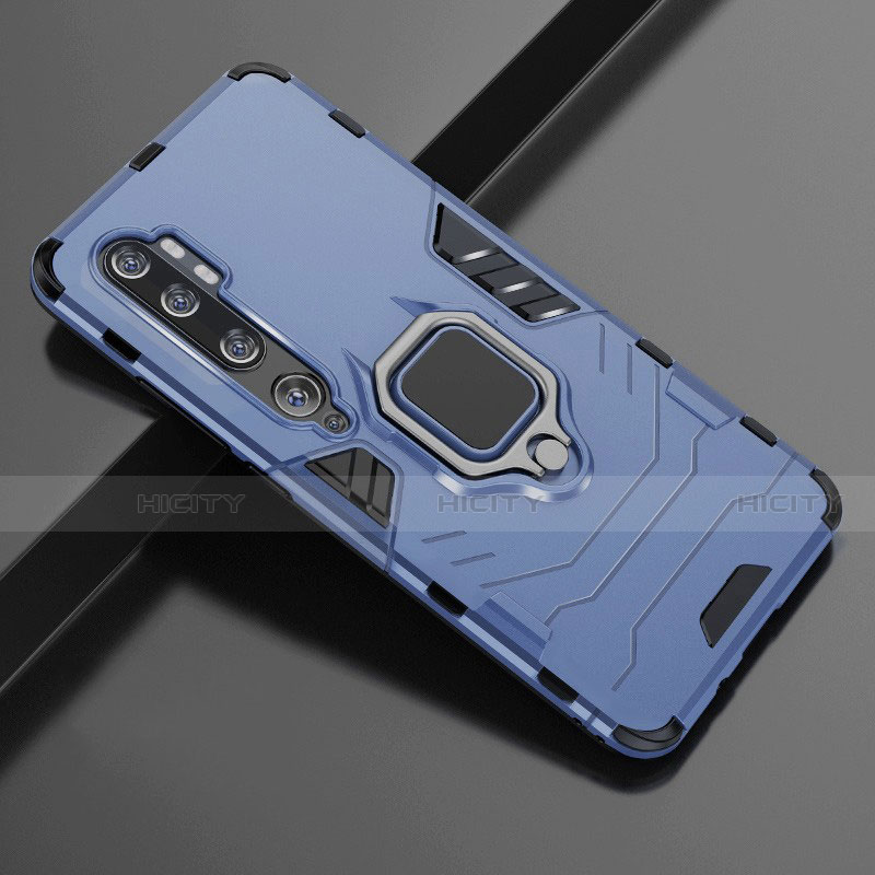 Silikon Hülle Handyhülle und Kunststoff Schutzhülle Tasche mit Magnetisch Fingerring Ständer D02 für Xiaomi Mi Note 10 Blau Plus