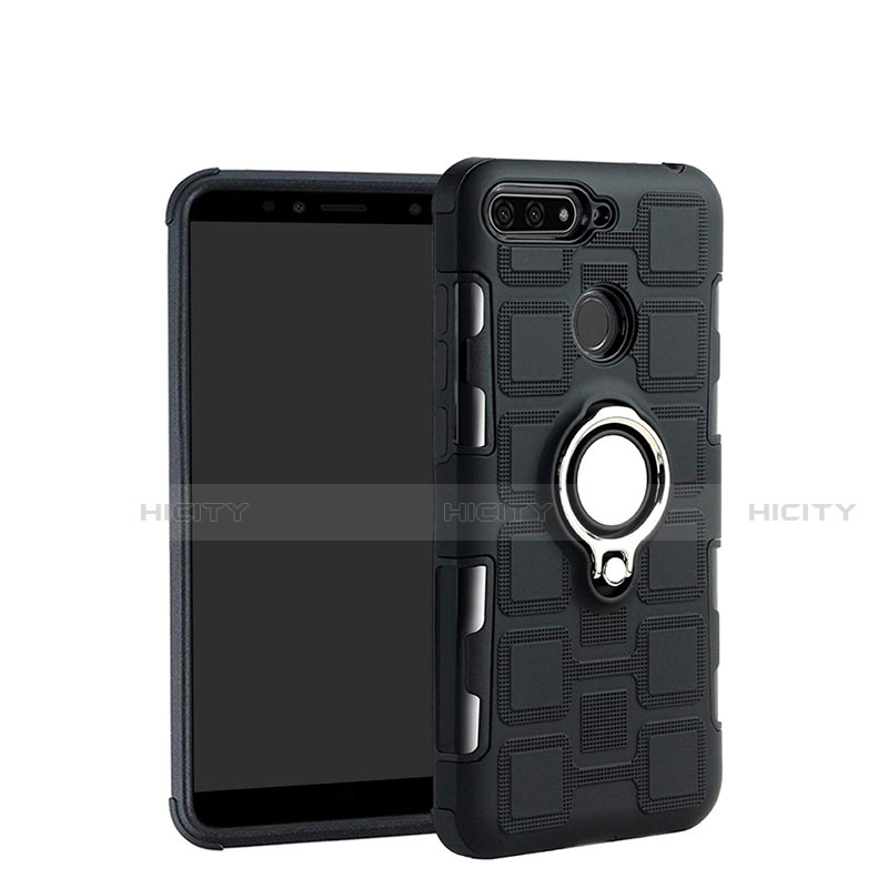 Silikon Hülle Handyhülle und Kunststoff Schutzhülle Tasche mit Magnetisch Fingerring Ständer für Huawei Enjoy 8e groß