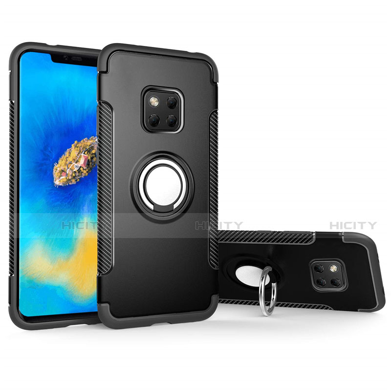 Silikon Hülle Handyhülle und Kunststoff Schutzhülle Tasche mit Magnetisch Fingerring Ständer für Huawei Mate 20 Pro groß