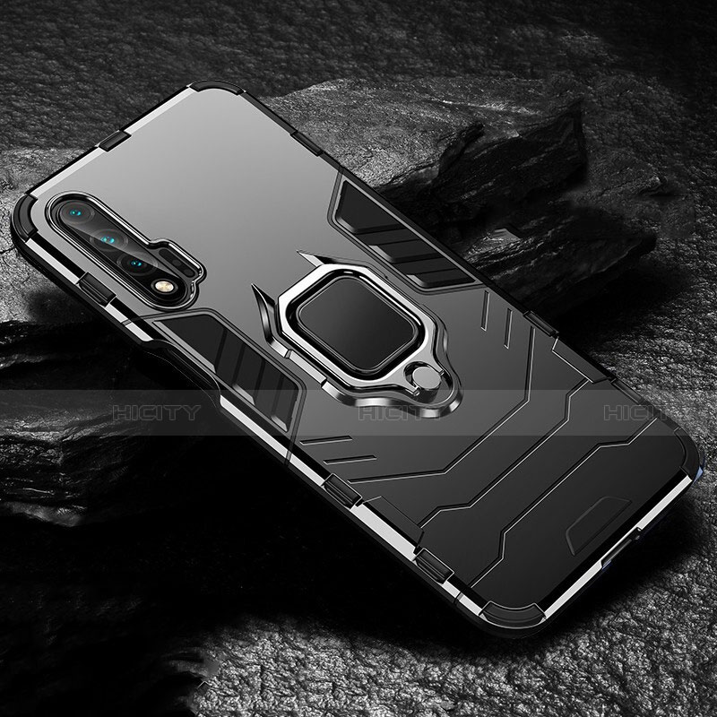Silikon Hülle Handyhülle und Kunststoff Schutzhülle Tasche mit Magnetisch Fingerring Ständer für Huawei Nova 6 5G Schwarz Plus