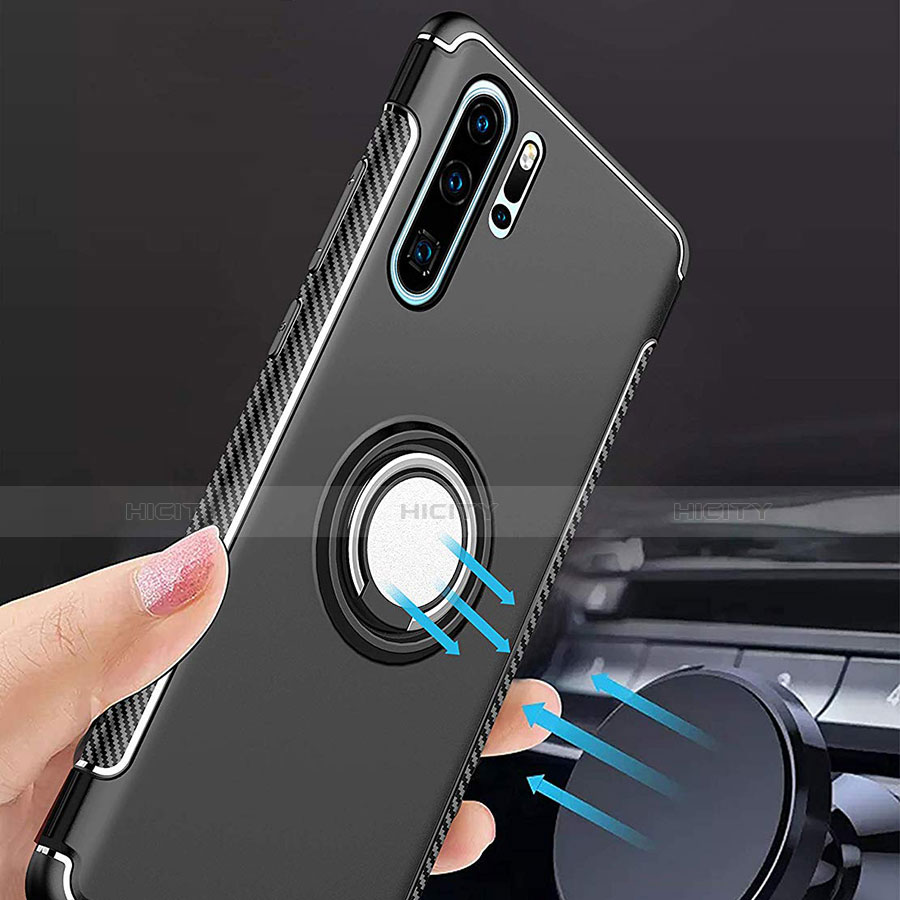 Silikon Hülle Handyhülle und Kunststoff Schutzhülle Tasche mit Magnetisch Fingerring Ständer für Huawei P30 Pro New Edition