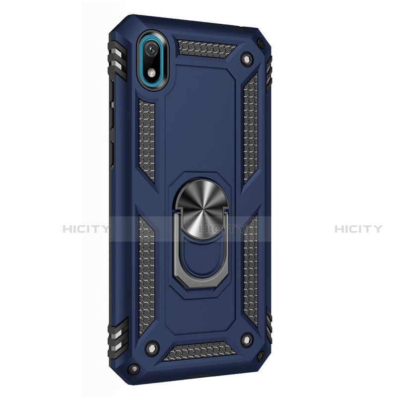 Silikon Hülle Handyhülle und Kunststoff Schutzhülle Tasche mit Magnetisch Fingerring Ständer für Huawei Y5 (2019) Blau