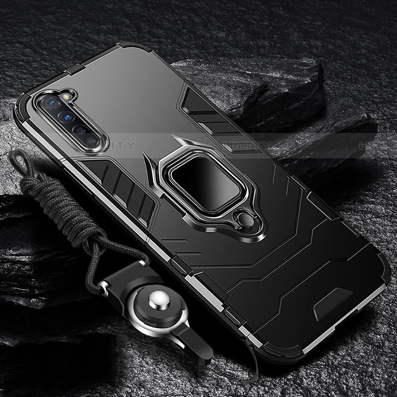 Silikon Hülle Handyhülle und Kunststoff Schutzhülle Tasche mit Magnetisch Fingerring Ständer für Oppo Find X2 Lite Schwarz Plus