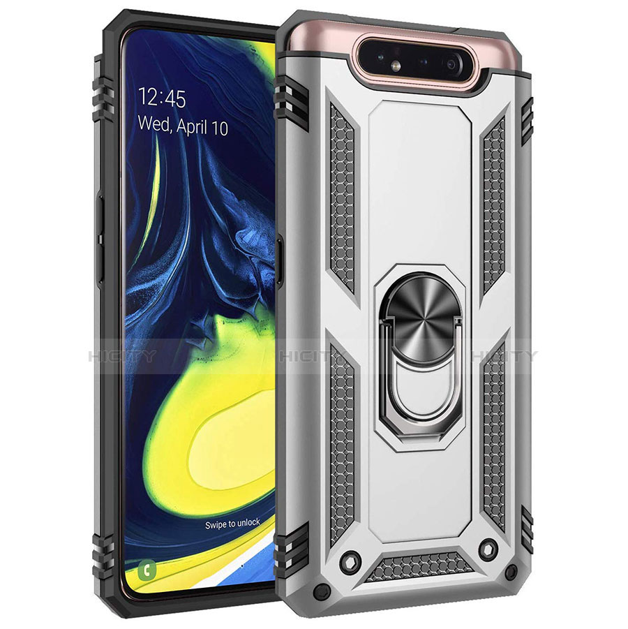 Silikon Hülle Handyhülle und Kunststoff Schutzhülle Tasche mit Magnetisch Fingerring Ständer für Samsung Galaxy A80