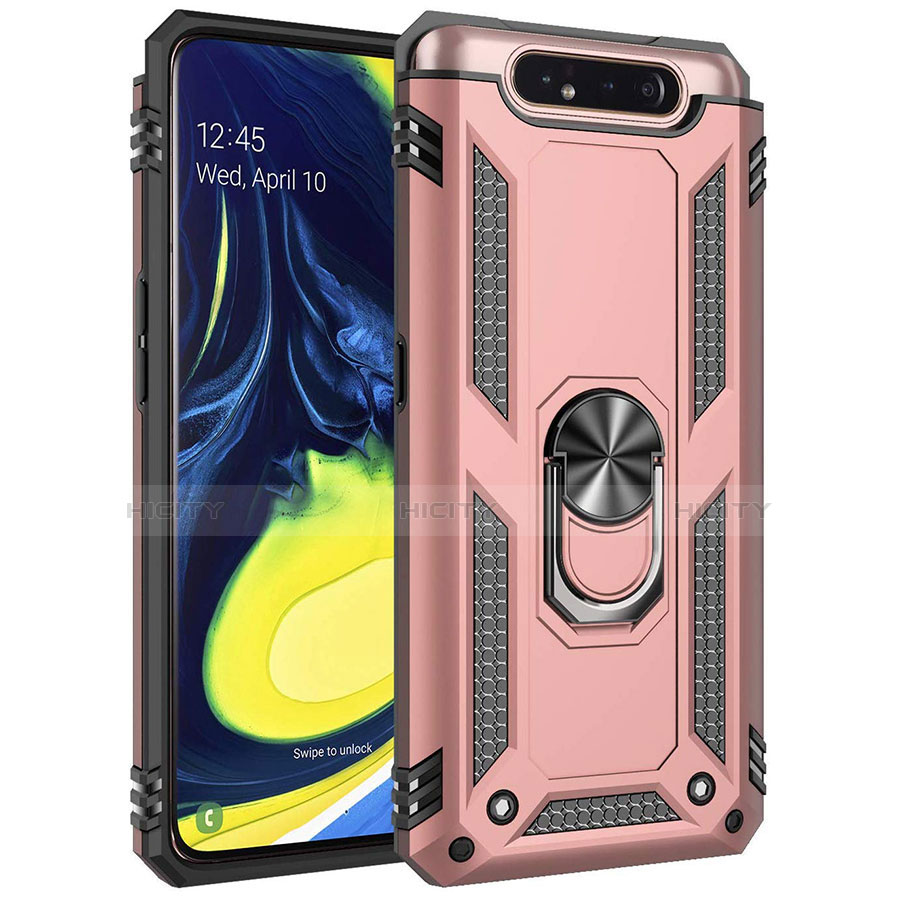 Silikon Hülle Handyhülle und Kunststoff Schutzhülle Tasche mit Magnetisch Fingerring Ständer für Samsung Galaxy A80 groß