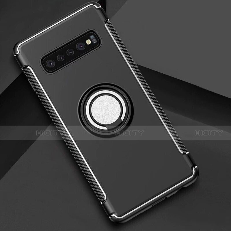 Silikon Hülle Handyhülle und Kunststoff Schutzhülle Tasche mit Magnetisch Fingerring Ständer für Samsung Galaxy S10 5G Schwarz Plus