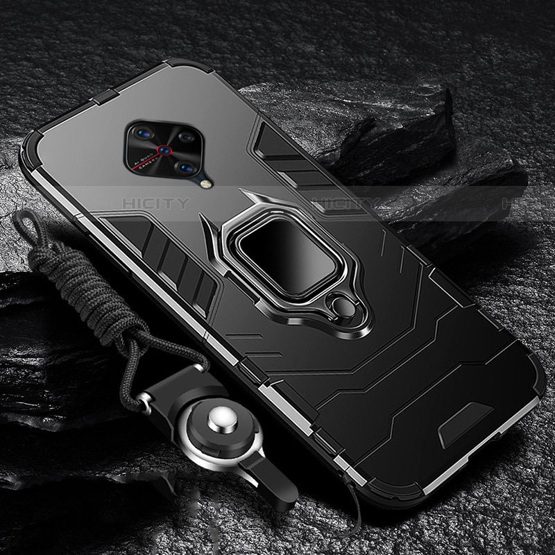 Silikon Hülle Handyhülle und Kunststoff Schutzhülle Tasche mit Magnetisch Fingerring Ständer für Vivo X50 Lite