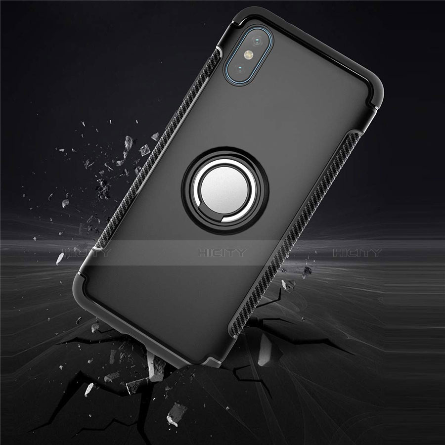 Silikon Hülle Handyhülle und Kunststoff Schutzhülle Tasche mit Magnetisch Fingerring Ständer für Xiaomi Mi 8 Pro Global Version groß