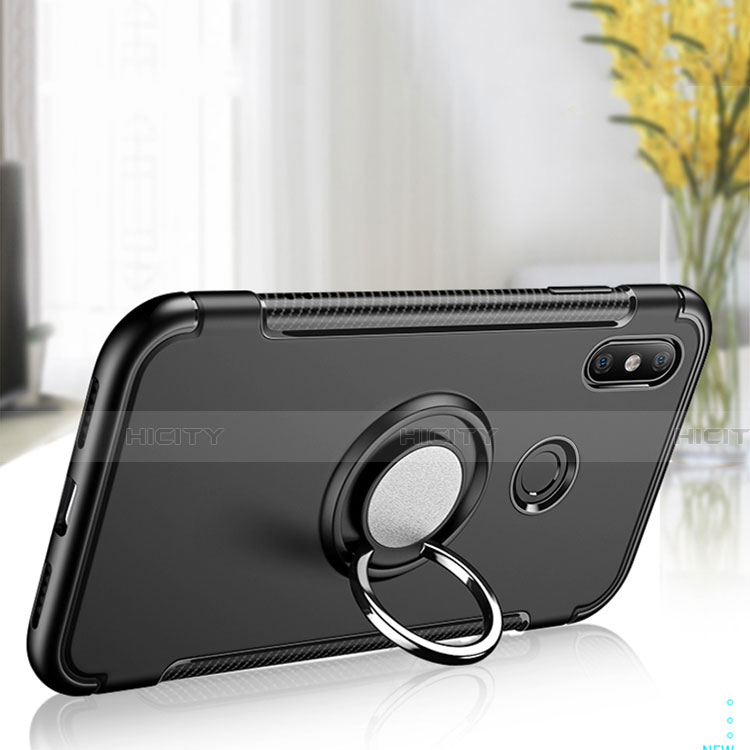 Silikon Hülle Handyhülle und Kunststoff Schutzhülle Tasche mit Magnetisch Fingerring Ständer für Xiaomi Redmi 6 Pro groß