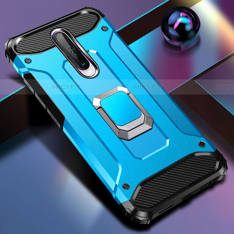 Silikon Hülle Handyhülle und Kunststoff Schutzhülle Tasche mit Magnetisch Fingerring Ständer für Xiaomi Redmi K30i 5G Hellblau Plus