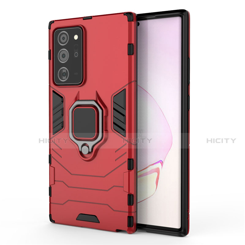 Silikon Hülle Handyhülle und Kunststoff Schutzhülle Tasche mit Magnetisch Fingerring Ständer N01 für Samsung Galaxy Note 20 Ultra 5G Rot Plus