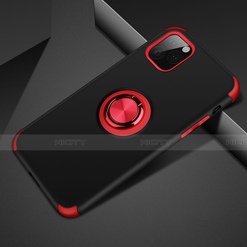 Silikon Hülle Handyhülle und Kunststoff Schutzhülle Tasche mit Magnetisch Fingerring Ständer R01 für Apple iPhone 11 Pro Max Rot und Schwarz Plus
