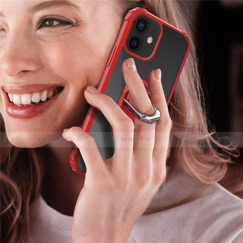 Silikon Hülle Handyhülle und Kunststoff Schutzhülle Tasche mit Magnetisch Fingerring Ständer R01 für Apple iPhone 12 Mini groß