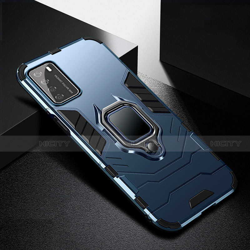Silikon Hülle Handyhülle und Kunststoff Schutzhülle Tasche mit Magnetisch Fingerring Ständer R01 für Huawei Honor Play4 5G Blau