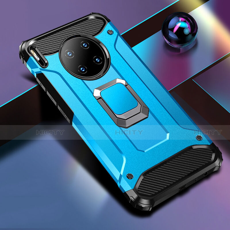 Silikon Hülle Handyhülle und Kunststoff Schutzhülle Tasche mit Magnetisch Fingerring Ständer R01 für Huawei Mate 30 5G Blau Plus