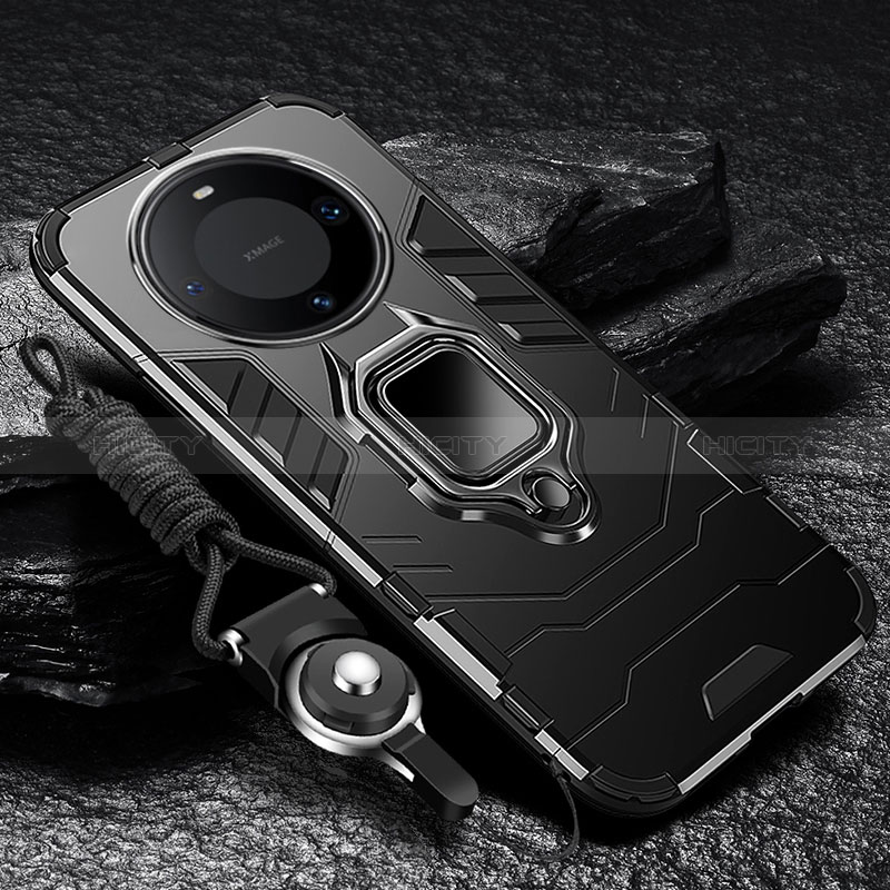 Silikon Hülle Handyhülle und Kunststoff Schutzhülle Tasche mit Magnetisch Fingerring Ständer R01 für Huawei Mate 60