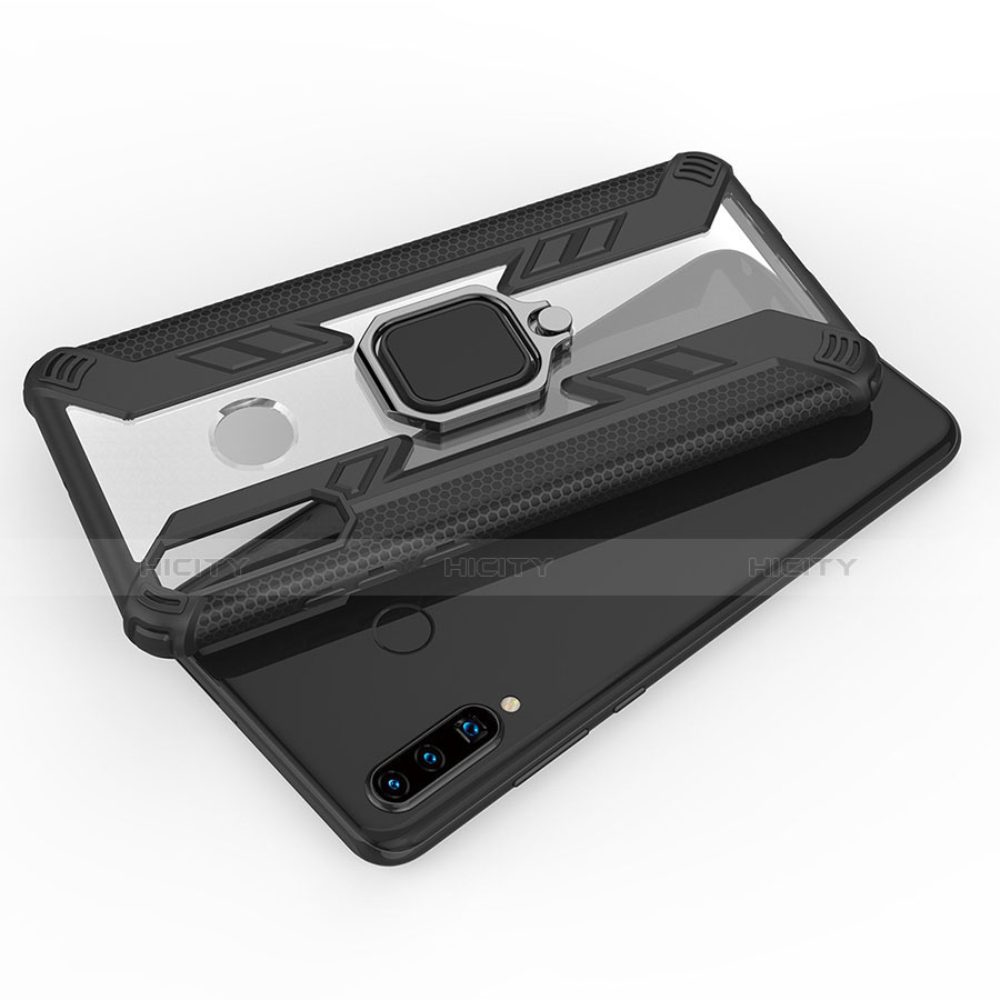 Silikon Hülle Handyhülle und Kunststoff Schutzhülle Tasche mit Magnetisch Fingerring Ständer R01 für Huawei P30 Lite