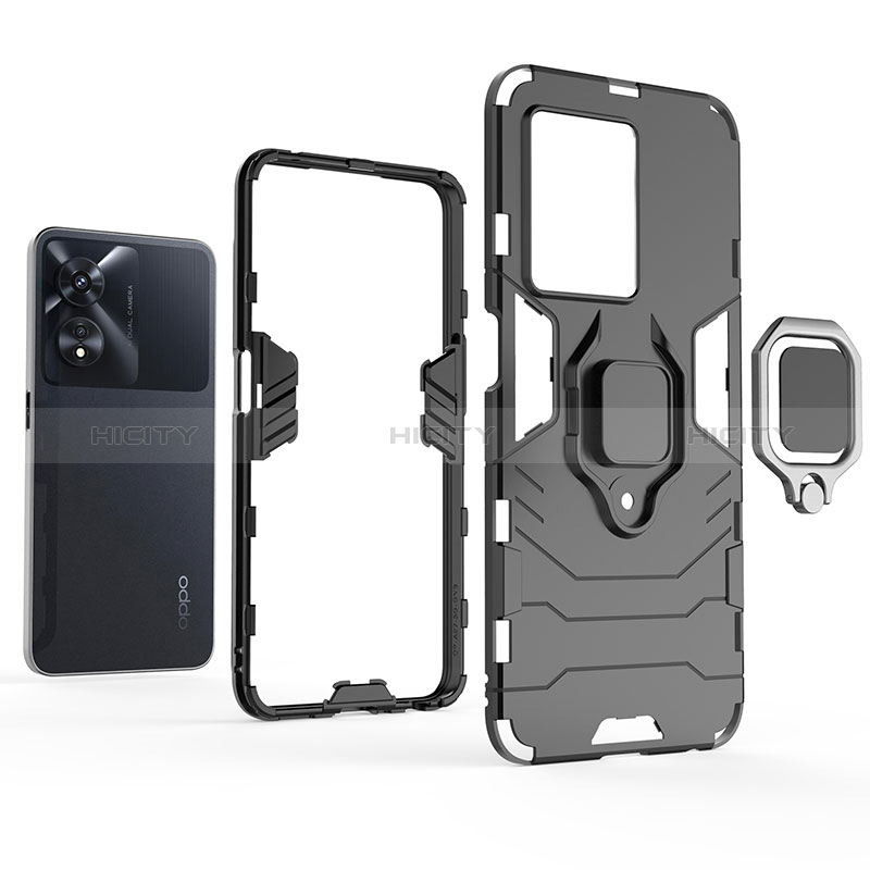 Silikon Hülle Handyhülle und Kunststoff Schutzhülle Tasche mit Magnetisch Fingerring Ständer R01 für Oppo A58 5G