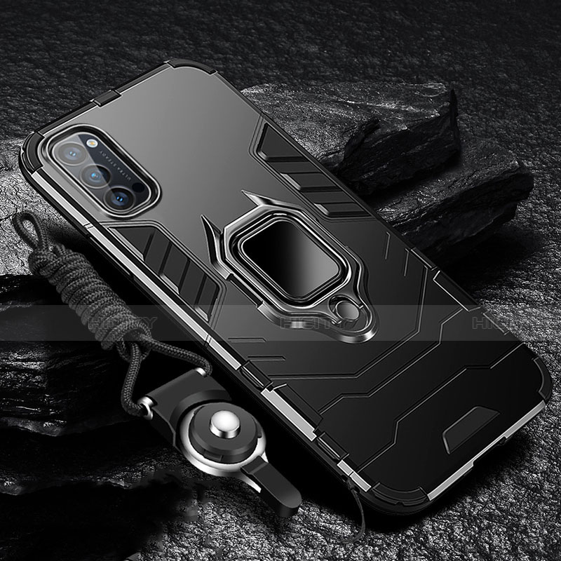 Silikon Hülle Handyhülle und Kunststoff Schutzhülle Tasche mit Magnetisch Fingerring Ständer R01 für Oppo Reno4 Pro 5G Schwarz Plus
