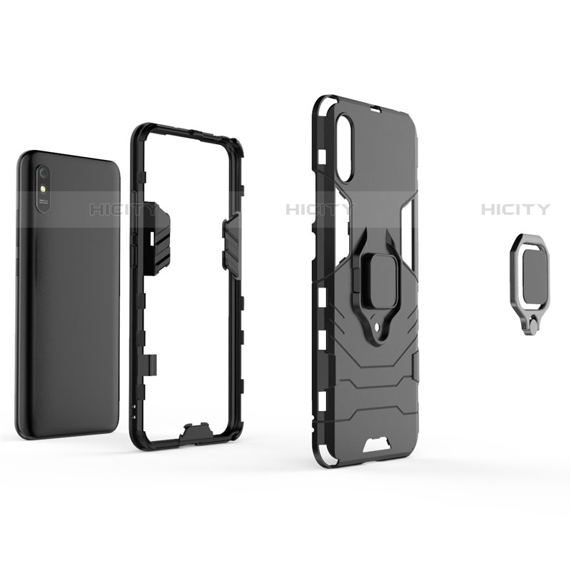 Silikon Hülle Handyhülle und Kunststoff Schutzhülle Tasche mit Magnetisch Fingerring Ständer R01 für Xiaomi Redmi 9AT