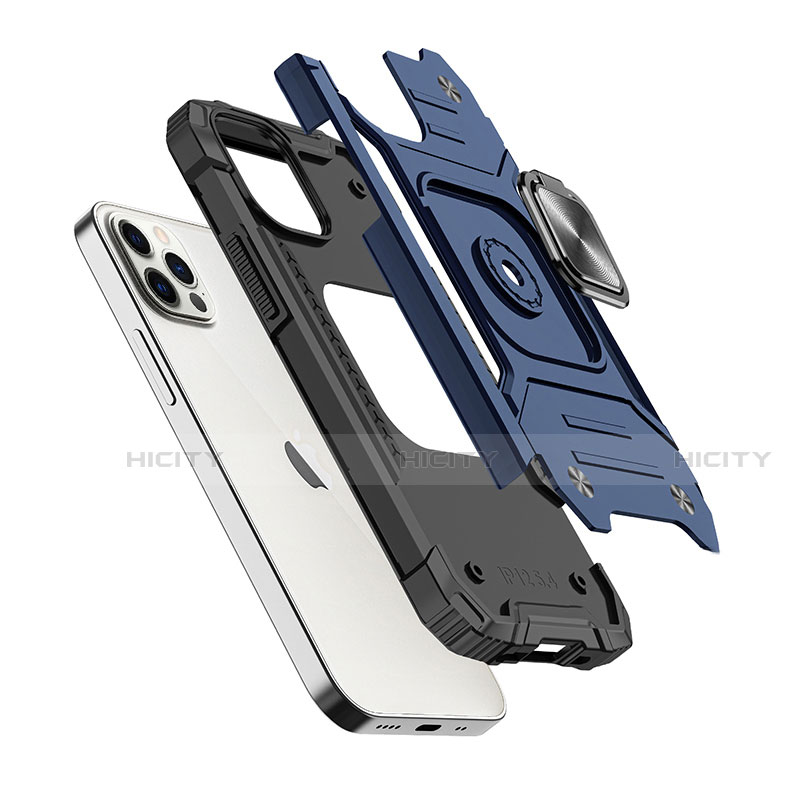 Silikon Hülle Handyhülle und Kunststoff Schutzhülle Tasche mit Magnetisch Fingerring Ständer R02 für Apple iPhone 12 Pro