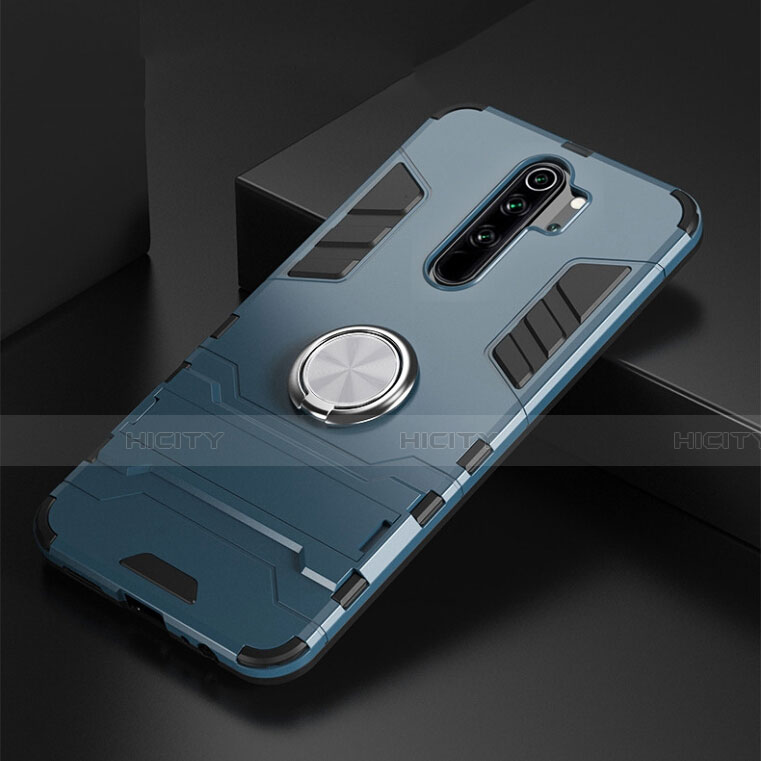 Silikon Hülle Handyhülle und Kunststoff Schutzhülle Tasche mit Magnetisch Fingerring Ständer R02 für Xiaomi Redmi Note 8 Pro Blau Plus