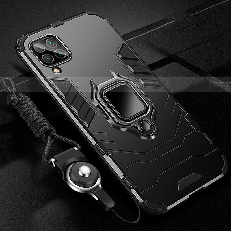 Silikon Hülle Handyhülle und Kunststoff Schutzhülle Tasche mit Magnetisch Fingerring Ständer R03 für Huawei P40 Lite Schwarz Plus