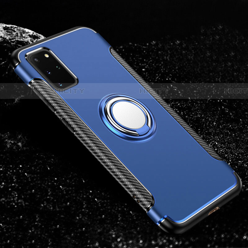 Silikon Hülle Handyhülle und Kunststoff Schutzhülle Tasche mit Magnetisch Fingerring Ständer R03 für Samsung Galaxy S20 Plus 5G Blau