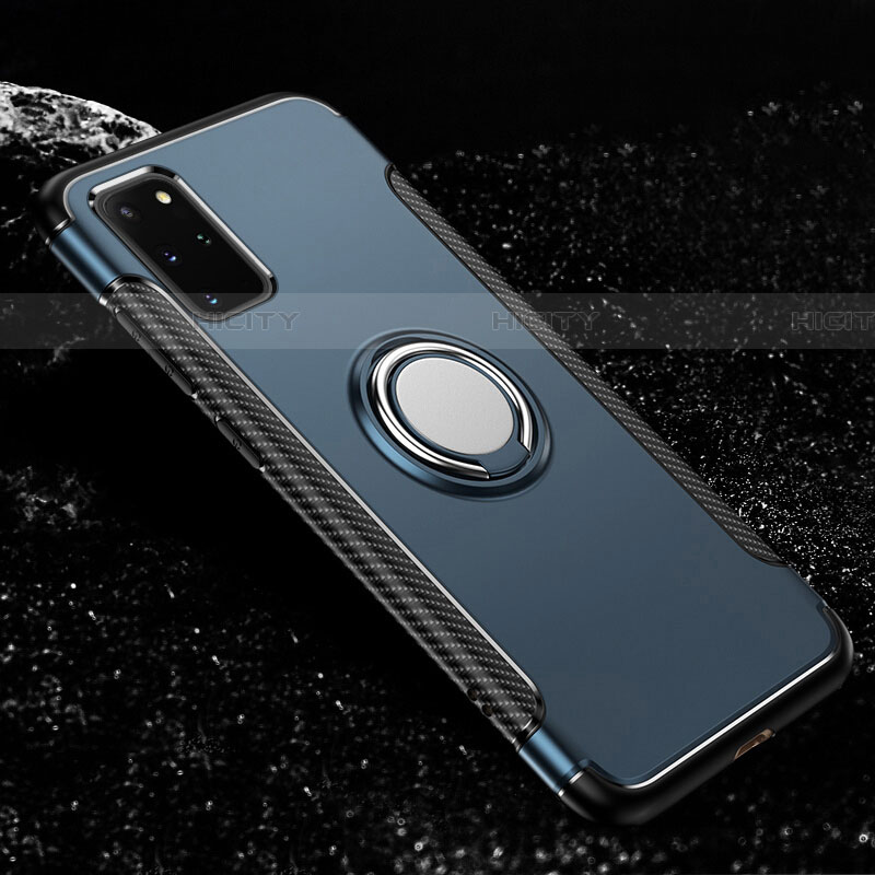 Silikon Hülle Handyhülle und Kunststoff Schutzhülle Tasche mit Magnetisch Fingerring Ständer R03 für Samsung Galaxy S20 Plus 5G Hellblau