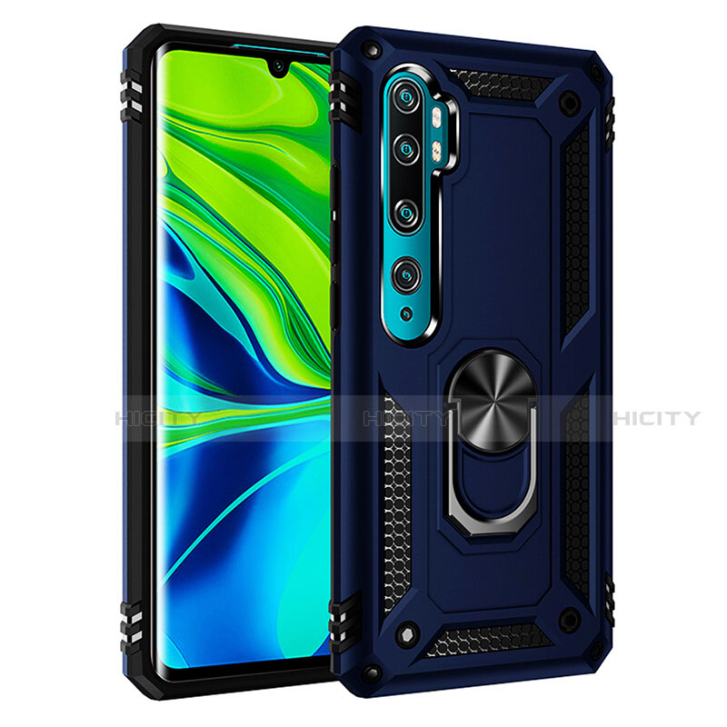 Silikon Hülle Handyhülle und Kunststoff Schutzhülle Tasche mit Magnetisch Fingerring Ständer R03 für Xiaomi Mi Note 10 Blau Plus