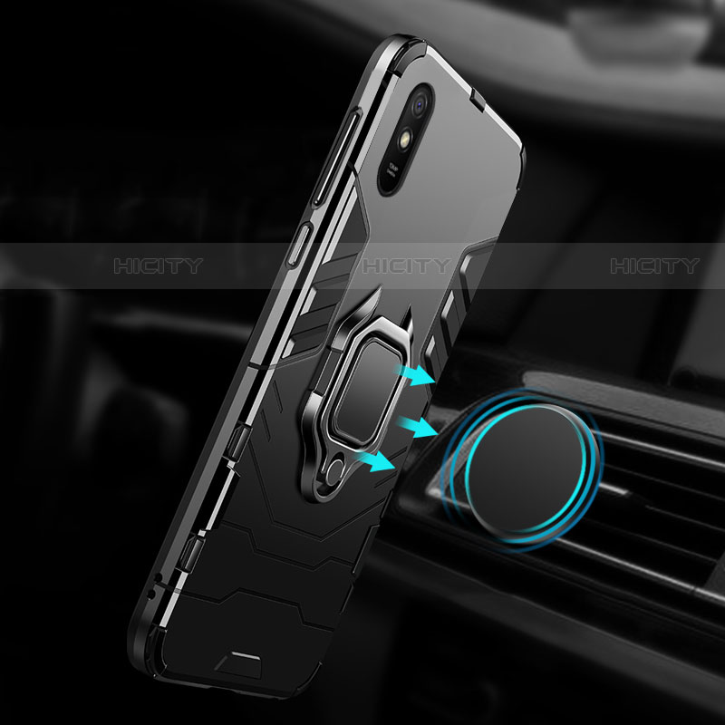 Silikon Hülle Handyhülle und Kunststoff Schutzhülle Tasche mit Magnetisch Fingerring Ständer R03 für Xiaomi Redmi 9AT groß