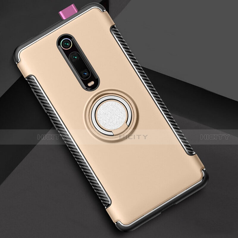 Silikon Hülle Handyhülle und Kunststoff Schutzhülle Tasche mit Magnetisch Fingerring Ständer R04 für Xiaomi Mi 9T Pro Gold