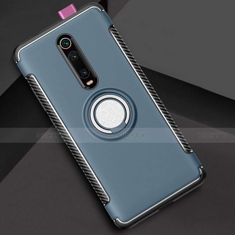Silikon Hülle Handyhülle und Kunststoff Schutzhülle Tasche mit Magnetisch Fingerring Ständer R04 für Xiaomi Redmi K20 Blau
