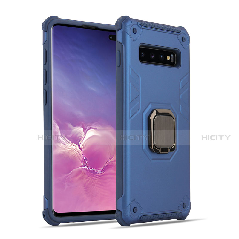 Silikon Hülle Handyhülle und Kunststoff Schutzhülle Tasche mit Magnetisch Fingerring Ständer T01 für Samsung Galaxy S10 5G Blau Plus