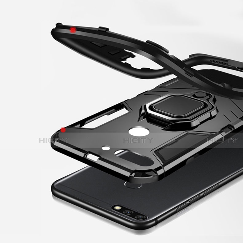 Silikon Hülle Handyhülle und Kunststoff Schutzhülle Tasche mit Magnetisch Ständer für Huawei Enjoy 8e groß