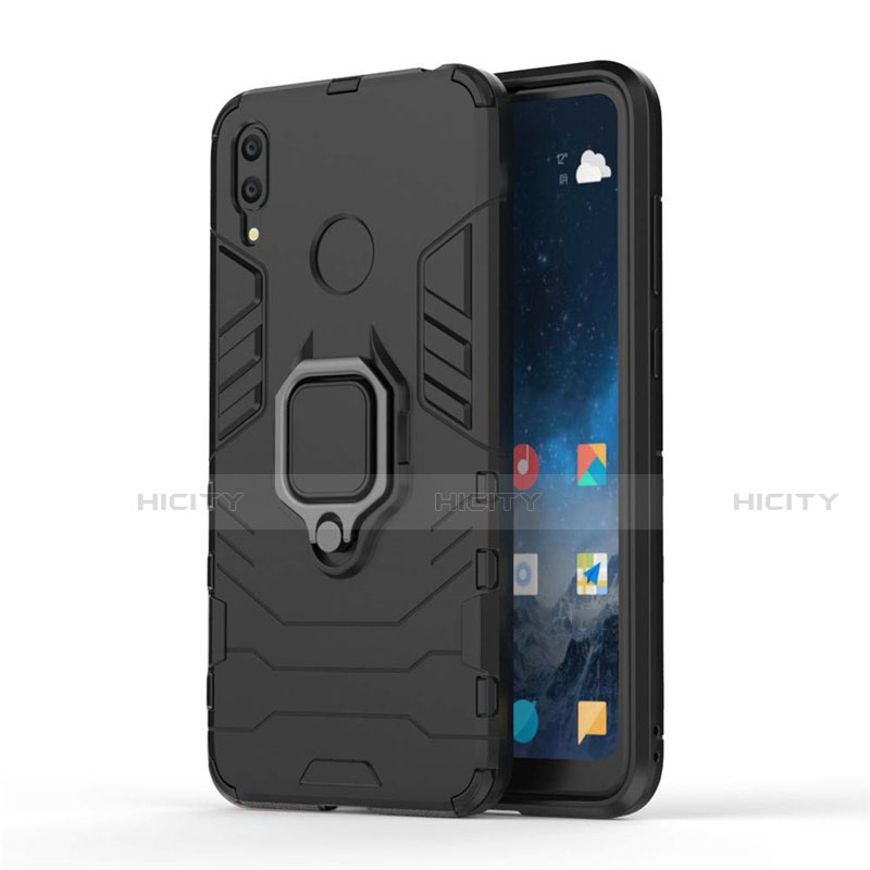 Silikon Hülle Handyhülle und Kunststoff Schutzhülle Tasche mit Magnetisch Ständer für Huawei Enjoy 9 Schwarz Plus