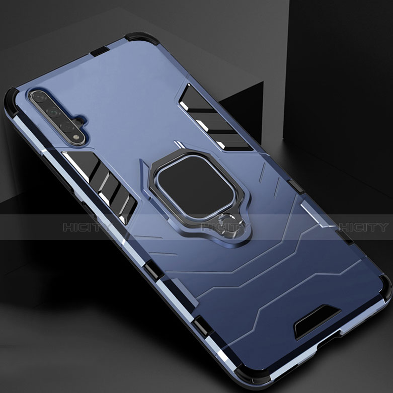 Silikon Hülle Handyhülle und Kunststoff Schutzhülle Tasche mit Magnetisch Ständer für Huawei Honor 20 Blau Plus