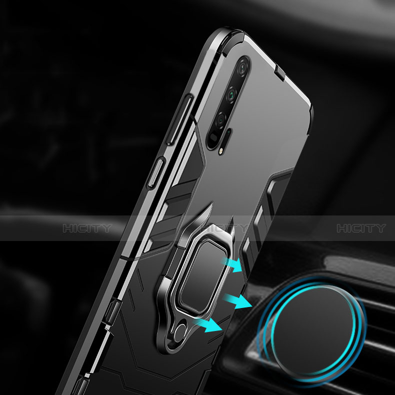 Silikon Hülle Handyhülle und Kunststoff Schutzhülle Tasche mit Magnetisch Ständer für Huawei Honor 20 Pro groß