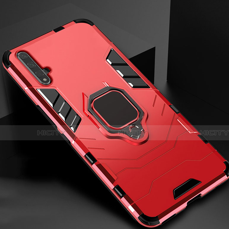 Silikon Hülle Handyhülle und Kunststoff Schutzhülle Tasche mit Magnetisch Ständer für Huawei Honor 20 Rot