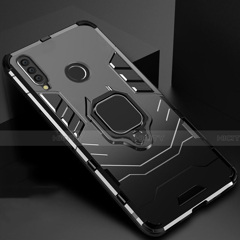 Silikon Hülle Handyhülle und Kunststoff Schutzhülle Tasche mit Magnetisch Ständer für Huawei Honor 20E Schwarz