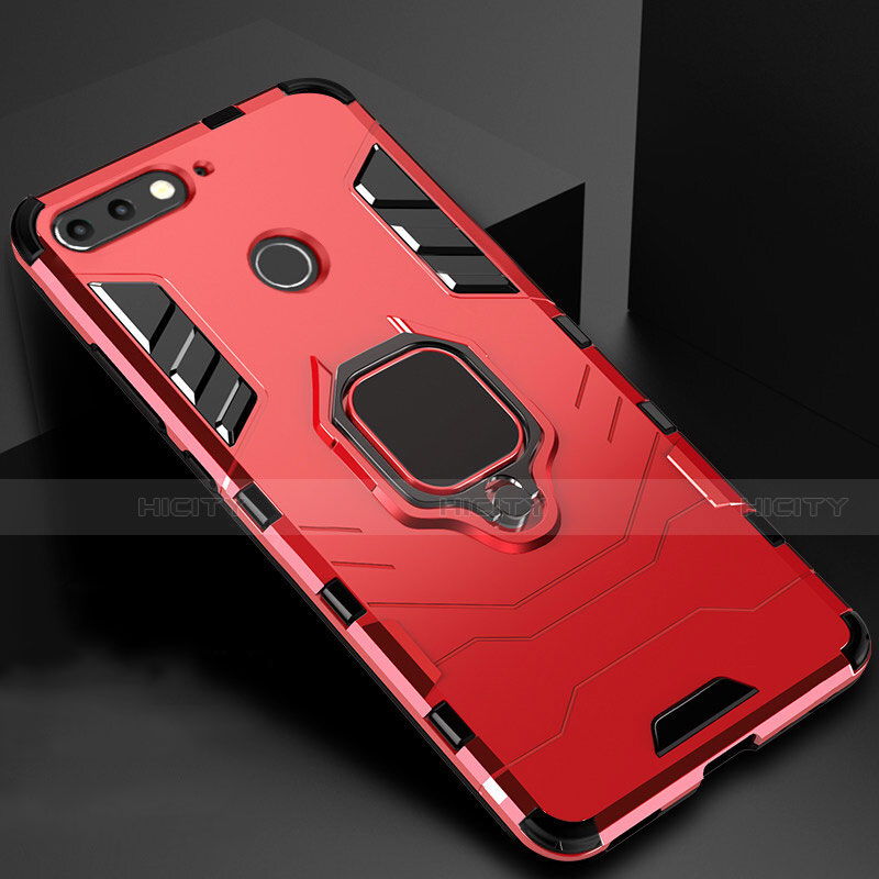Silikon Hülle Handyhülle und Kunststoff Schutzhülle Tasche mit Magnetisch Ständer für Huawei Honor 7A Rot Plus