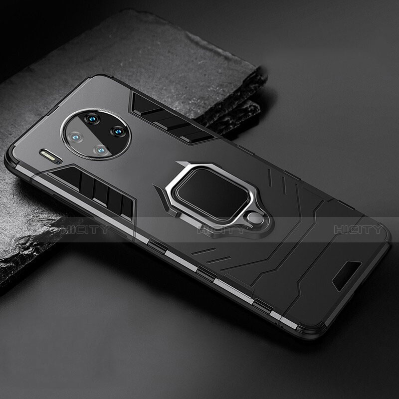 Silikon Hülle Handyhülle und Kunststoff Schutzhülle Tasche mit Magnetisch Ständer für Huawei Mate 30 5G Schwarz Plus